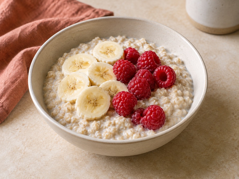 Banana and raspberry porridge