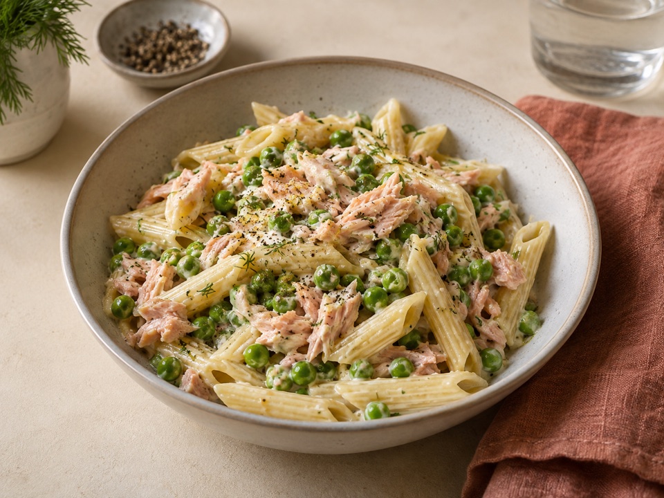 CalmCook salmon and pea pasta
