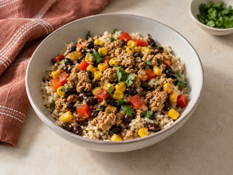 Turkey, bean and rice bowl
